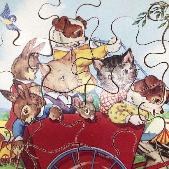 Victory Plywood Jig-Saw Puzzle Vintage 30 Piece Complete Animal Friends at Fair - Picture 4 of 16